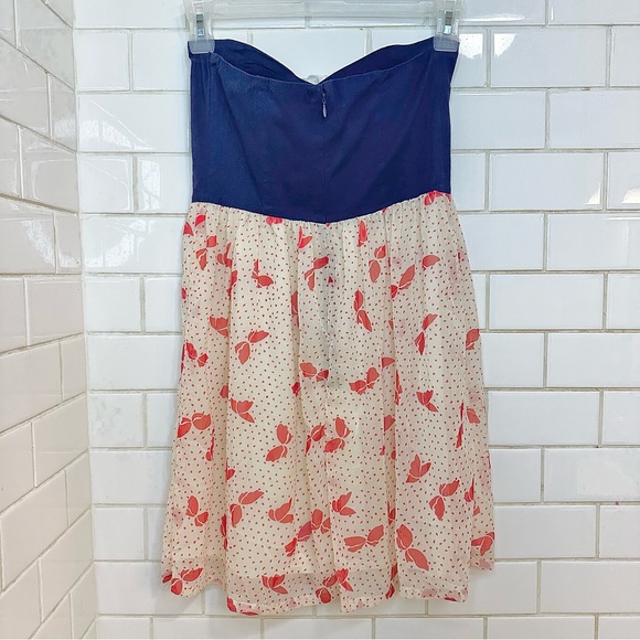 🍓Judith March Mini Dress Sweetheart strapless 3-D flower Blue Red Cream Medium - Picture 4 of 11